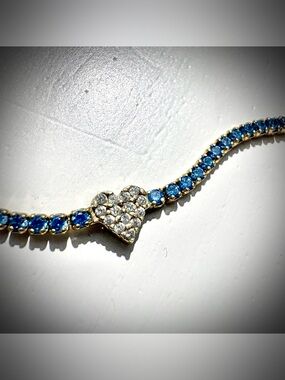 Beautiful Vintage Blue and White Heart Rhinestone Choker Necklace — 925 Stamped